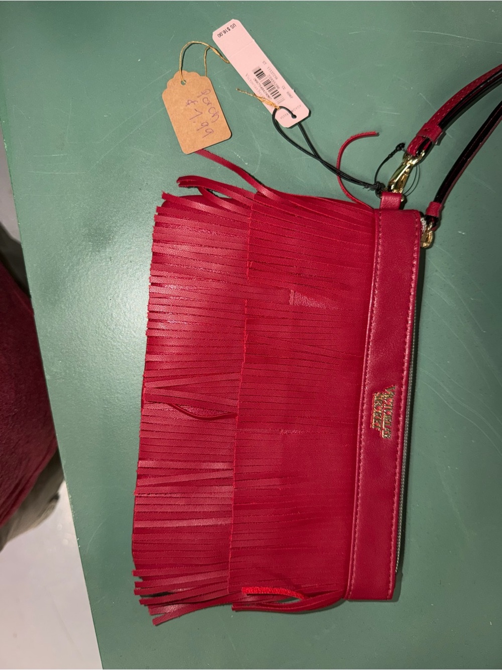 Coach Red Leather Fringe Wristlet Clutch - Picture 3 of 3